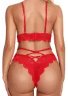 Omarı Kırmızı Çapraz Detaylı Sütyen Külot Takım