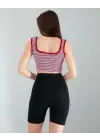 Omarı Kırmızı Çizgili Crop Top