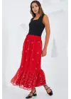 Kırmızı Desenli Şifon Etek 8010