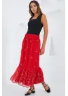 Kırmızı Desenli Şifon Etek 8010