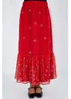 Kırmızı Desenli Şifon Etek 8010