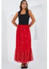 Kırmızı Desenli Şifon Etek 8010