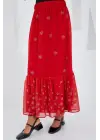 Kırmızı Desenli Şifon Etek 8010