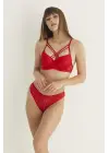 Omarı Çift Çapraz Dantelli Kırmızı Destekli Sütyen Seti