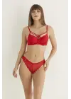 Omarı Çift Çapraz Dantelli Kırmızı Destekli Sütyen Seti