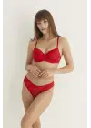 Omarı Dantel Detaylı Kırmızı Slip ve Sütyen Takımı