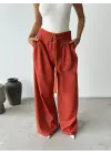 Omarı Yüksek Bel Palazzo Pantolon - Kiremit Rengi