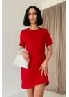 Kırmızı Kısa Kol Atlas Mini Elbise