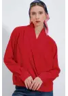 Kırmızı Kruvaze Yaka Dökümlü Saten Bluz 0492