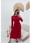 Kırmızı Saten Uzun Elbise