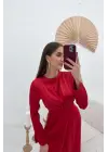 Kırmızı Saten Uzun Elbise