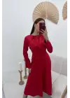 Kırmızı Saten Uzun Elbise