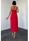 Kırmızı Sırt Dekolteli Elbise
