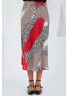 Kırmızı Siyah Desenli Saten Etek 15806