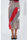 Kırmızı Siyah Desenli Saten Etek 15806