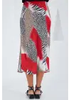 Kırmızı Siyah Desenli Saten Etek 15806