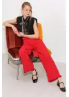 Kırmızı Yüksek Bel Palazzo Pantolon 6646