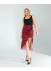 Omarı Zebra Desenli Büzgülü Kırmızı Etek