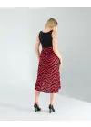 Omarı Zebra Desenli Büzgülü Kırmızı Etek