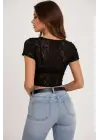 Kısa Dantel Bluz 987 - Siyah