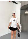 Kısa Kol Baskılı T-shirt - Beyaz