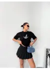 Kısa Kol Baskılı T-shirt - Siyah