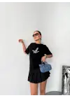 Kısa Kol Baskılı T-shirt - Siyah