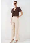 Kısa Kol Crop Bluz 958 - Kahverengi