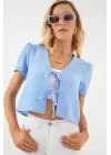 Kısa Kol Crop Bluz 958 - Mavi