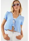 Kısa Kol Crop Bluz 958 - Mavi