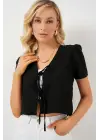 Kısa Kol Crop Bluz 958 - Siyah