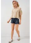 Kısa Kol Crop Gömlek 20335 - Bej