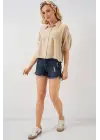 Kısa Kol Crop Gömlek 20335 - Bej