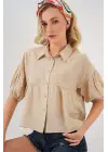 Kısa Kol Crop Gömlek 20335 - Bej