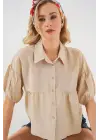 Kısa Kol Crop Gömlek 20335 - Bej