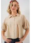 Kısa Kol Crop Gömlek 20335 - Bej