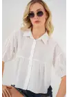 Kısa Kol Crop Gömlek 20335 - Beyaz
