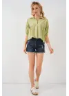 Kısa Kol Crop Gömlek 20335 - E.Yeşil