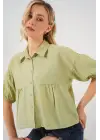 Kısa Kol Crop Gömlek 20335 - E.Yeşil