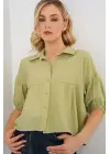 Kısa Kol Crop Gömlek 20335 - E.Yeşil