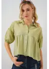 Kısa Kol Crop Gömlek 20335 - E.Yeşil
