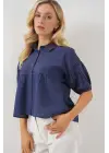 Kısa Kol Crop Gömlek 20335 - İndigo