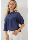 Kısa Kol Crop Gömlek 20335 - İndigo