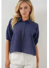 Kısa Kol Crop Gömlek 20335 - İndigo