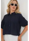 Kısa Kol Crop Gömlek 20335 - Lacivert
