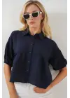 Kısa Kol Crop Gömlek 20335 - Lacivert