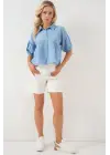 Kısa Kol Crop Gömlek 20335 - Mavi