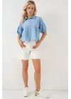 Kısa Kol Crop Gömlek 20335 - Mavi