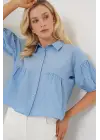 Kısa Kol Crop Gömlek 20335 - Mavi