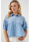 Kısa Kol Crop Gömlek 20335 - Mavi
